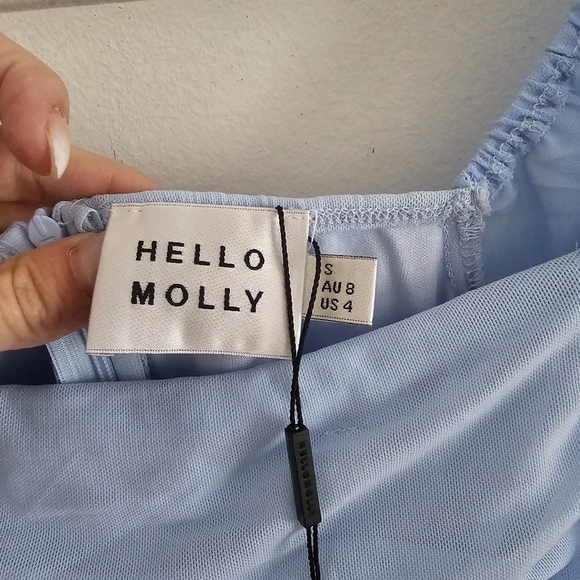 Hello Molly baby blue long balloon sleeve ruched mini bodycon dress nwt - Picture 8 of 11